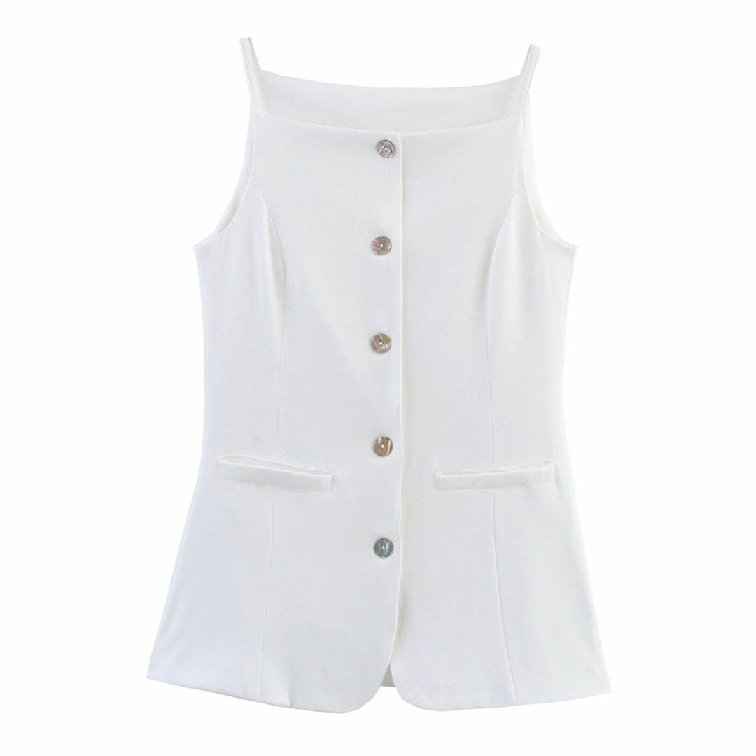 Women's Sleeveless Button-Front Tailored Vest Top - White