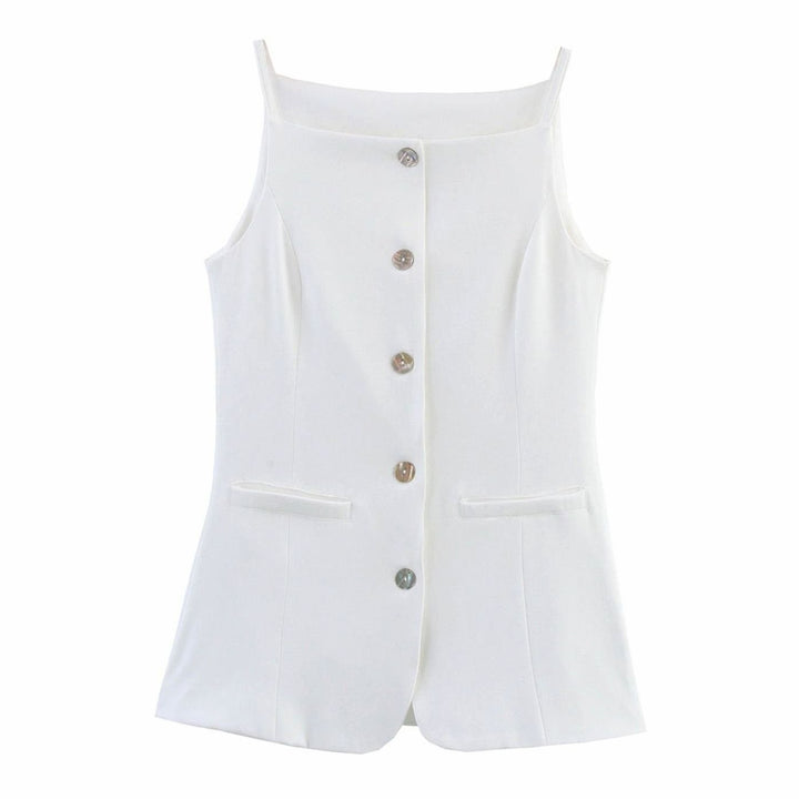 Women's Sleeveless Button-Front Tailored Vest Top - White