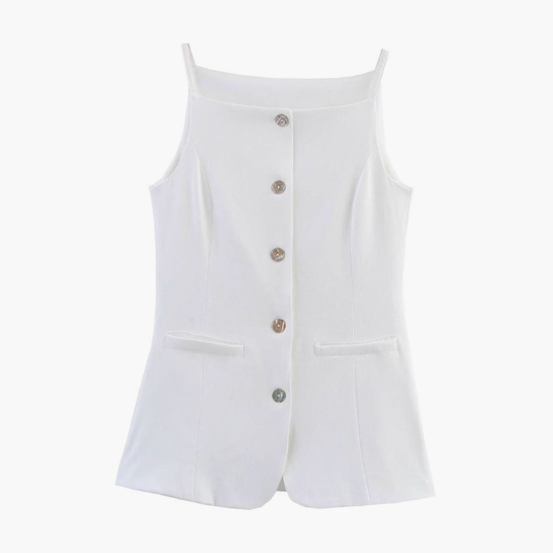 Women's Sleeveless Button-Front Tailored Vest Top
