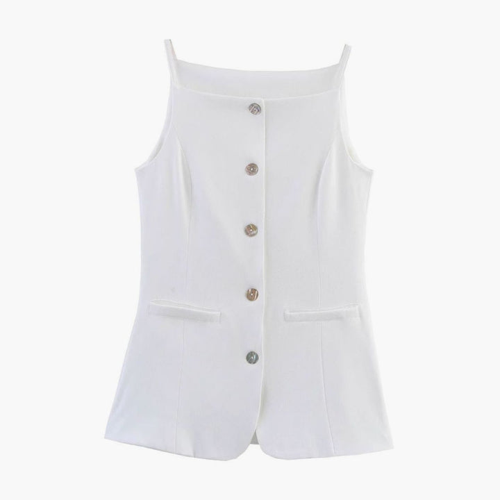 Women's Sleeveless Button-Front Tailored Vest Top
