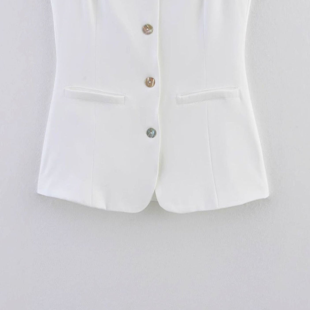 Women's Sleeveless Button-Front Tailored Vest Top