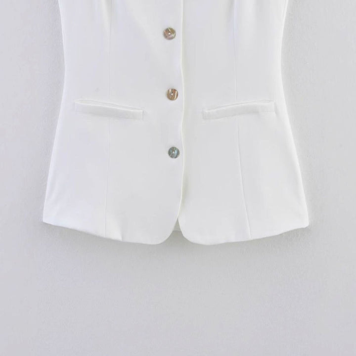 Women's Sleeveless Button-Front Tailored Vest Top