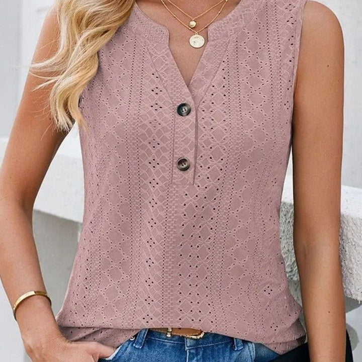 Women's Sleeveless Eyelet Button-Front Relaxed Blouse Top