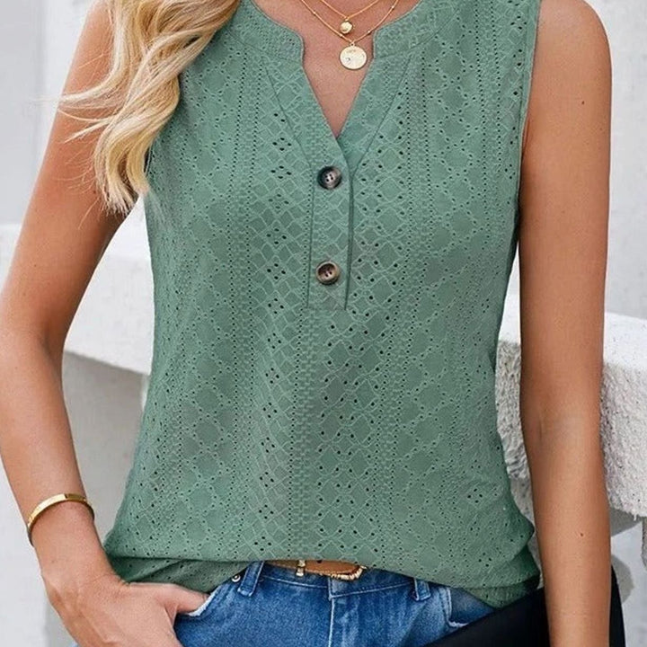 Women's Sleeveless Eyelet Button-Front Relaxed Blouse Top