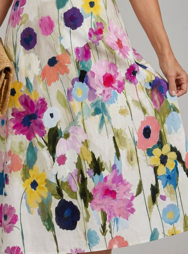 Women's Sleeveless Floral-Print Midi Dress Round Neck