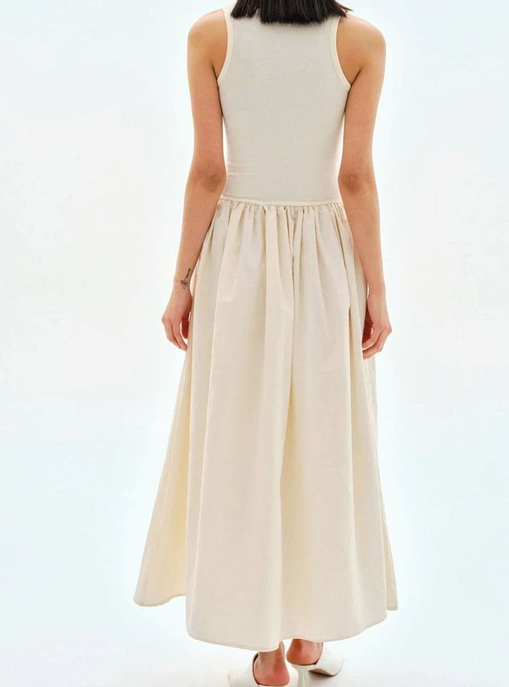 Women's Sleeveless Gathered-Skirt Midi Knitted Dress
