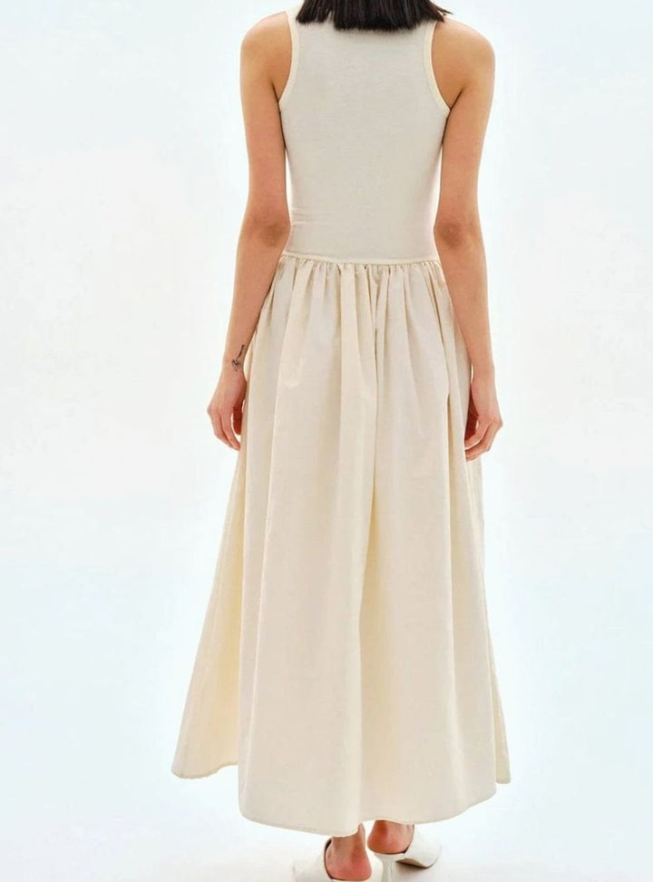 Women's Sleeveless Gathered-Skirt Midi Knitted Dress