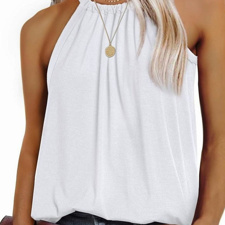 Women's Sleeveless Halter-Neck Relaxed-Fit Blouse Top
