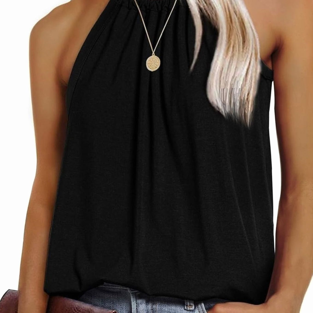 Women's Sleeveless Halter-Neck Relaxed-Fit Blouse Top