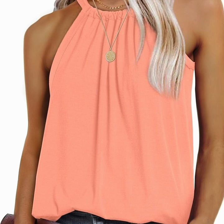 Women's Sleeveless Halter-Neck Relaxed-Fit Blouse Top