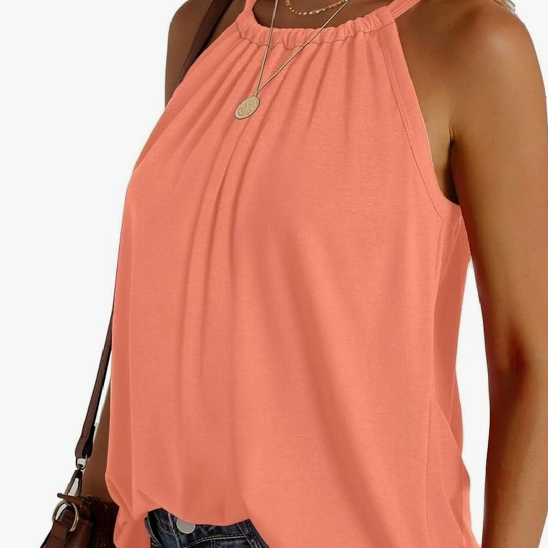 Women's Sleeveless Halter-Neck Relaxed-Fit Blouse Top