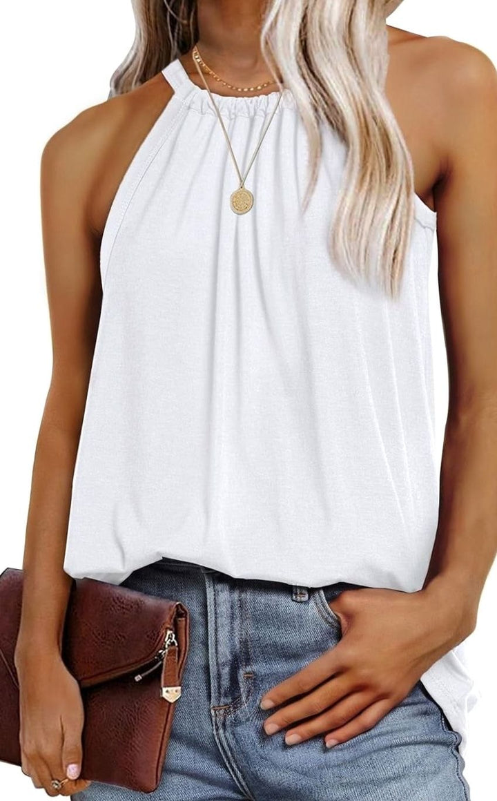 Women's Sleeveless Halter-Neck Relaxed-Fit Blouse Top