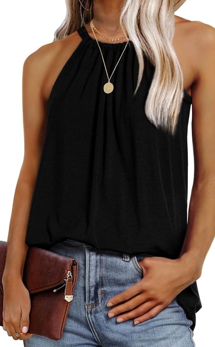 Women's Sleeveless Halter-Neck Relaxed-Fit Blouse Top