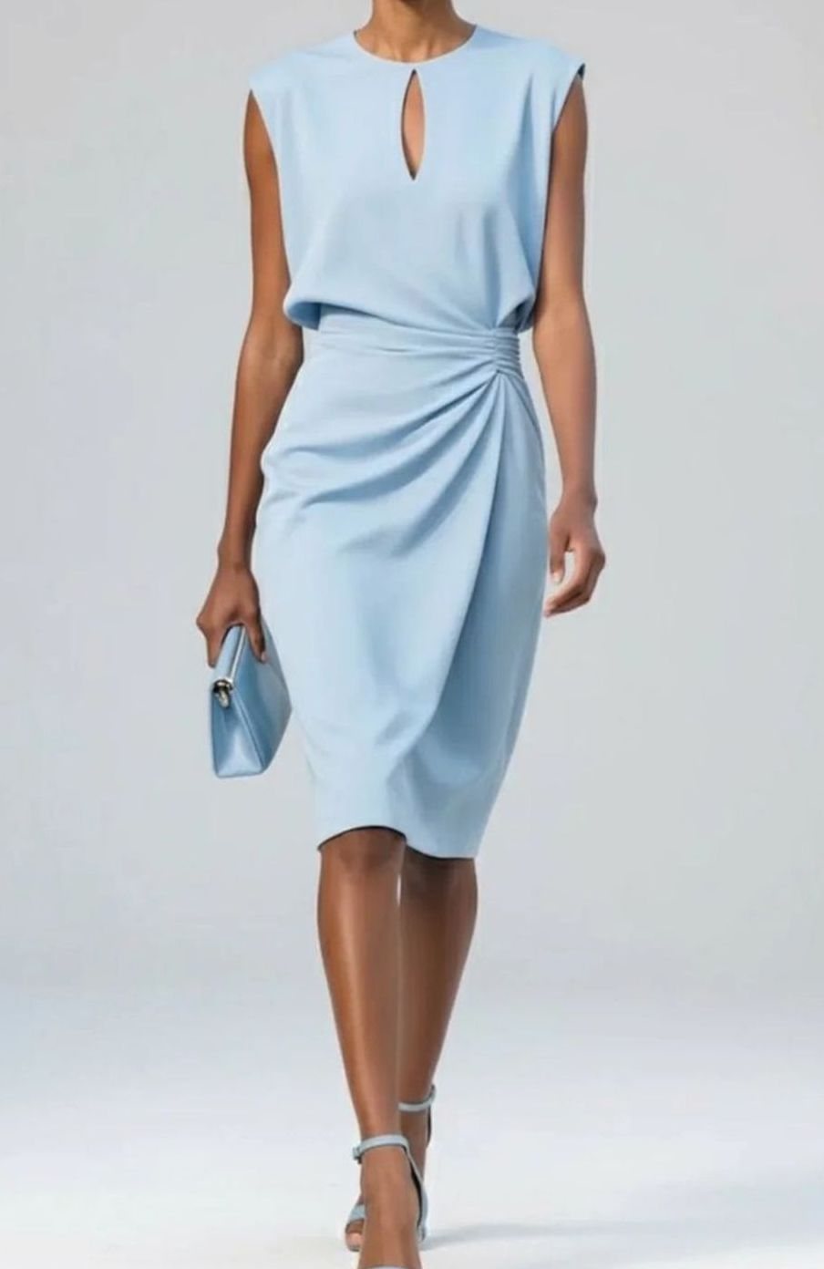 Women's Sleeveless Keyhole Draped-Waist Midi Dress