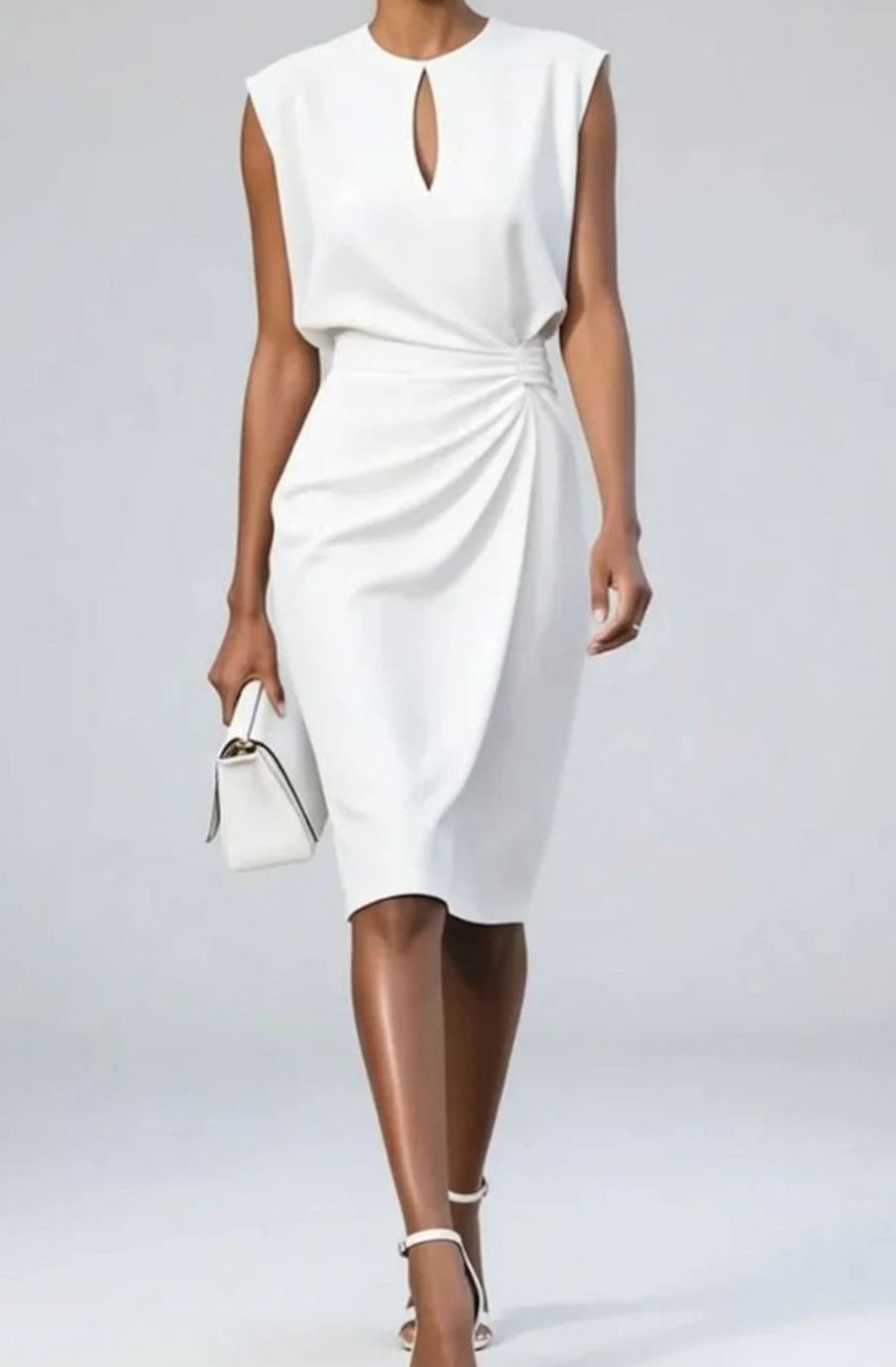 Women's Sleeveless Keyhole Draped-Waist Midi Dress