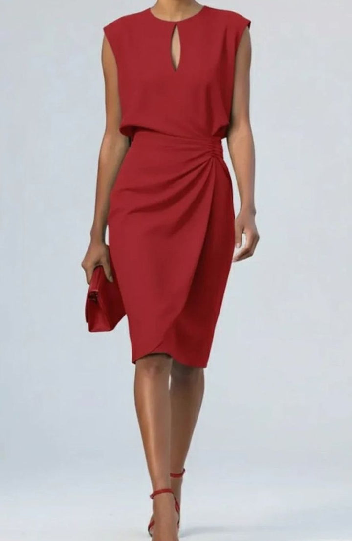 Women's Sleeveless Keyhole Draped-Waist Midi Dress