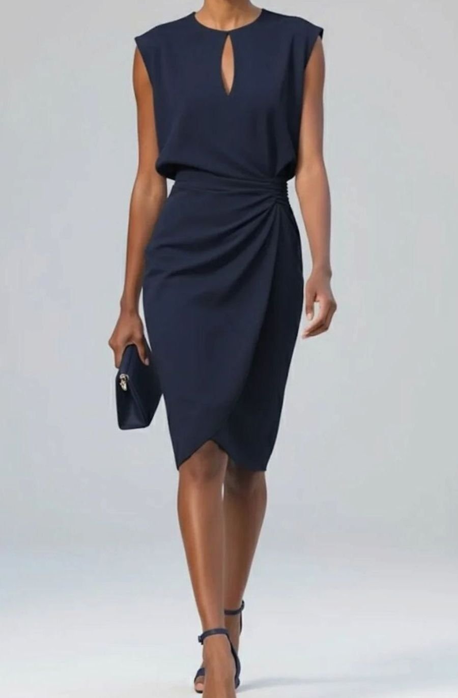 Women's Sleeveless Keyhole-Neck Draped-Waist Midi Dress