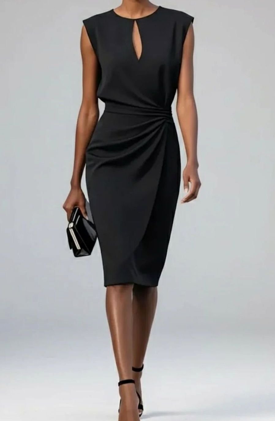 Women's Sleeveless Keyhole-Neck Draped-Waist Midi Dress