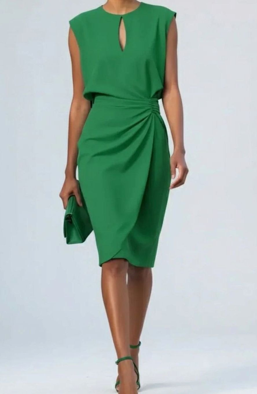 Women's Sleeveless Keyhole-Neck Draped-Waist Midi Dress