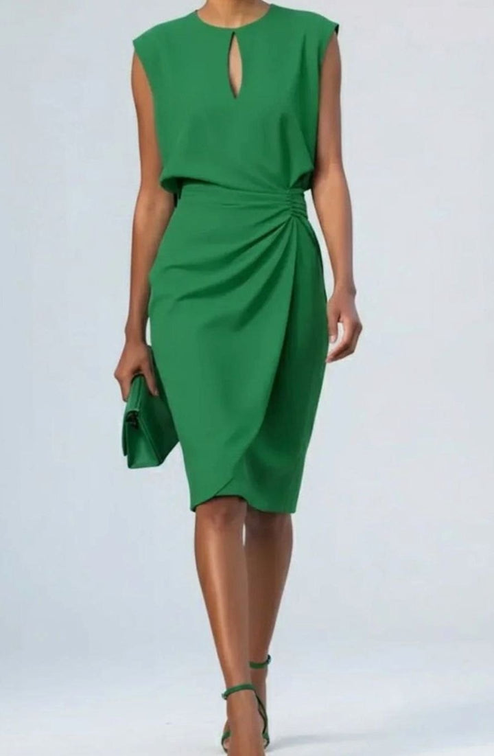 Women's Sleeveless Keyhole-Neck Draped-Waist Midi Dress