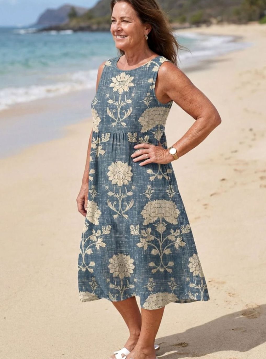 Women's Sleeveless Relaxed-Fit Floral Midi Dress