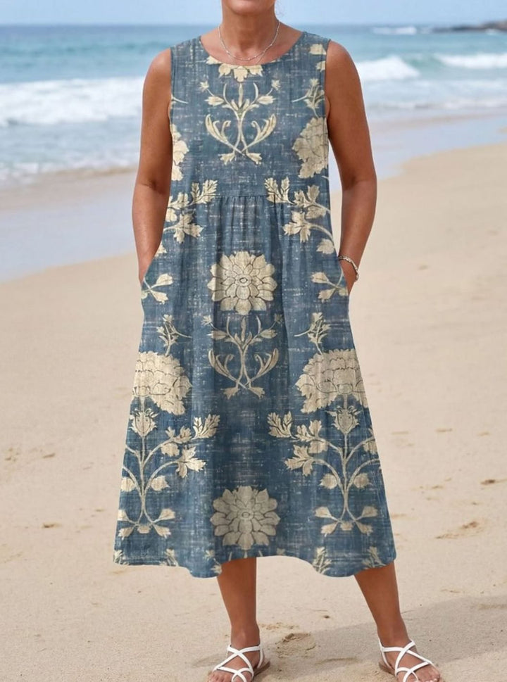 Women's Sleeveless Relaxed-Fit Floral Midi Dress