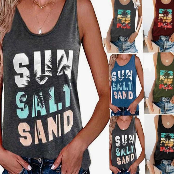 Women's Sleeveless Scoop-Neck Tropical Graphic Vest Top