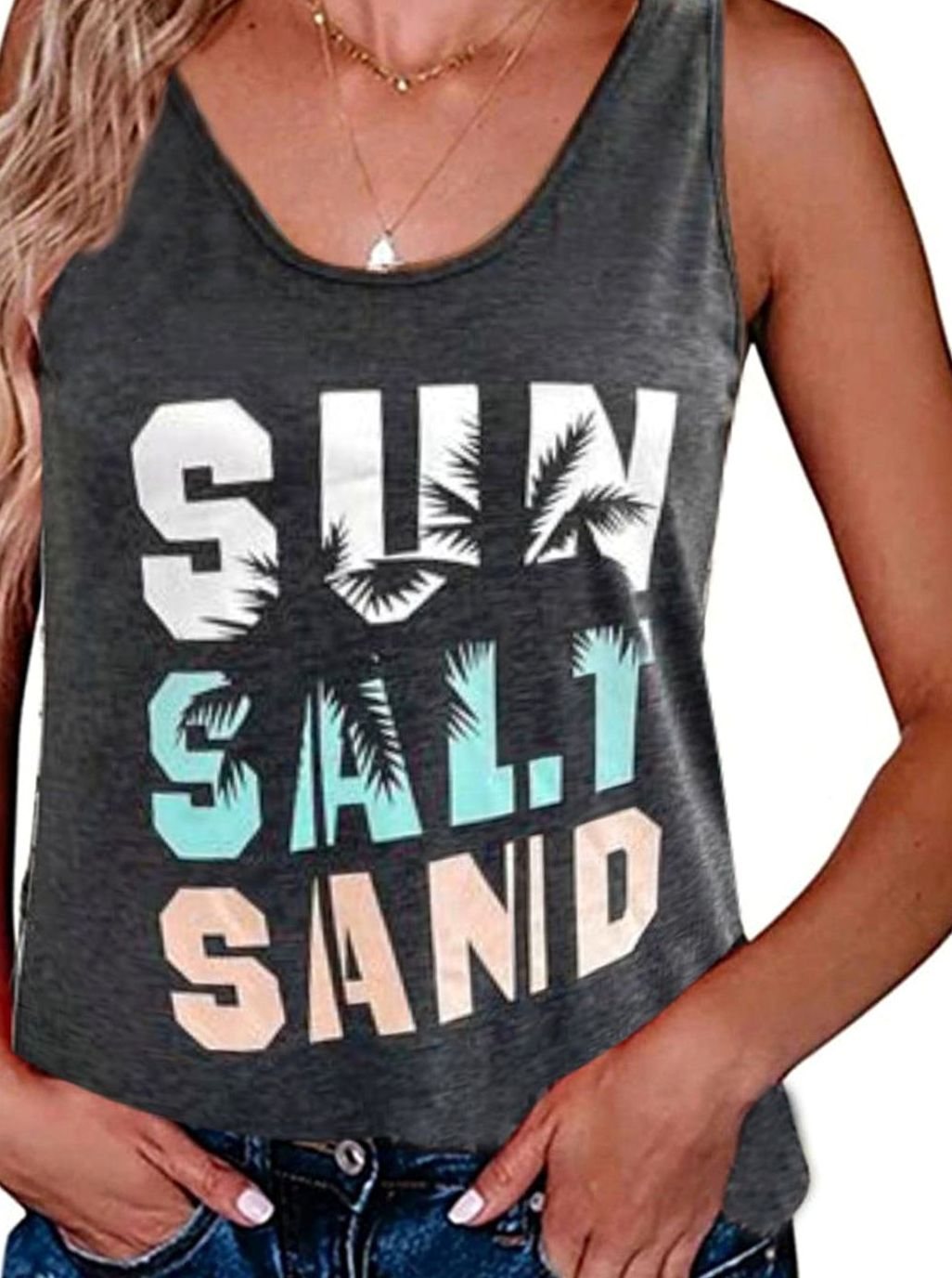 Women's Sleeveless Scoop-Neck Tropical Graphic Vest Top