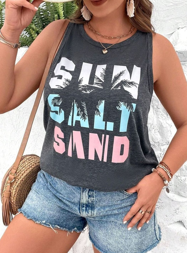 Women's Sleeveless Scoop-Neck Tropical Graphic Vest Top - Grey