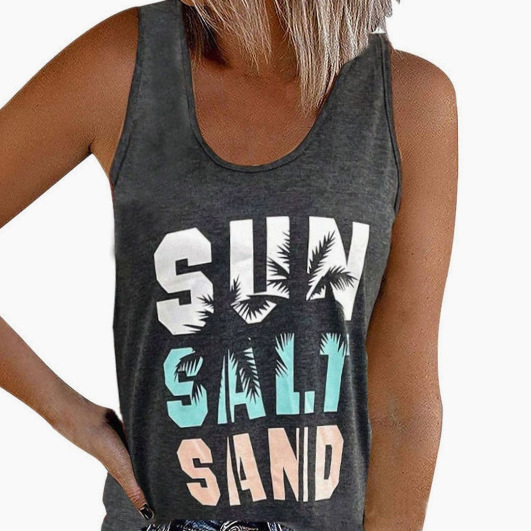 Women's Sleeveless Scoop-Neck Tropical Graphic Vest Top