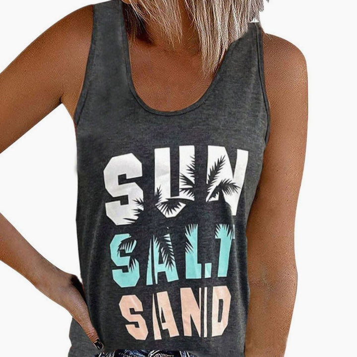 Women's Sleeveless Scoop-Neck Tropical Graphic Vest Top