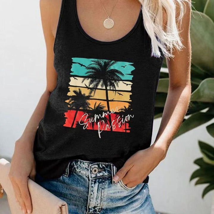 Women's Sleeveless Scoop-Neck Tropical Graphic Vest Top