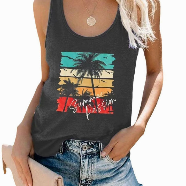 Women's Sleeveless Scoop-Neck Tropical Graphic Vest Top