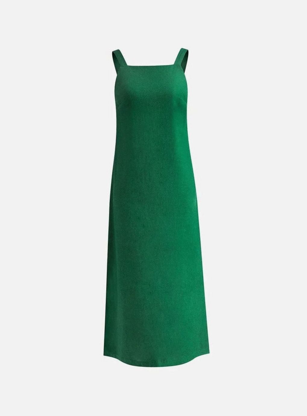 Women's Sleeveless Square-Neck Flared Linen Midi Dress Side Slit