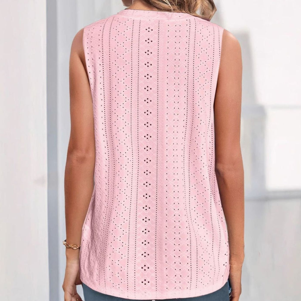 Women's Sleeveless V-Neck Eyelet Button-Front Blouse Top