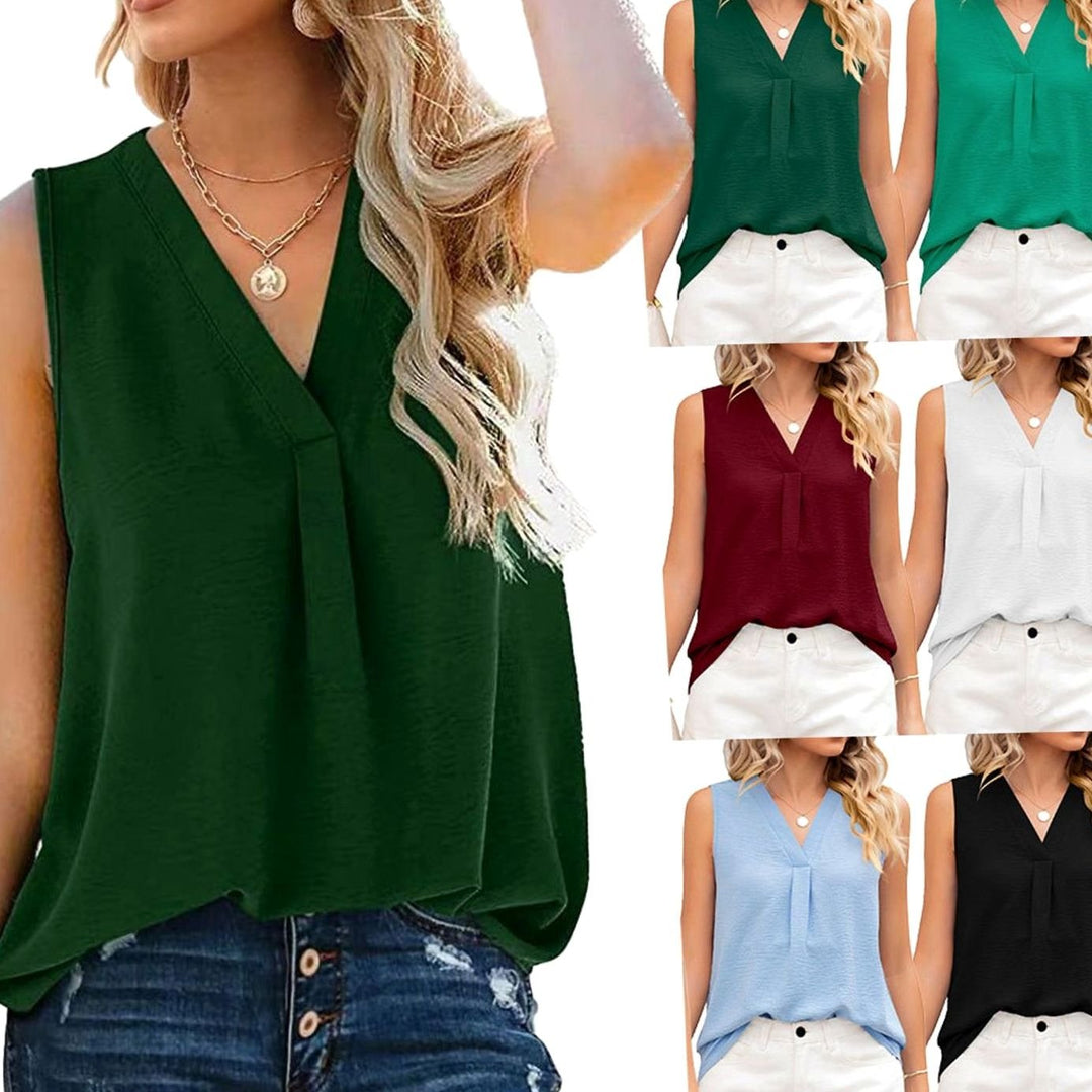 Women's Sleeveless V-Neck Pleated Blouse Top