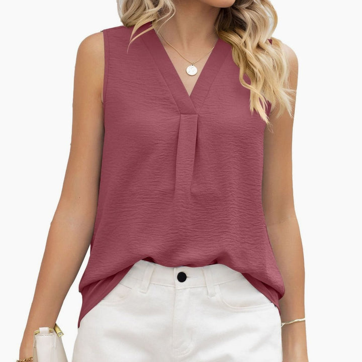 Women's Sleeveless V-Neck Pleated Blouse Top - Nude