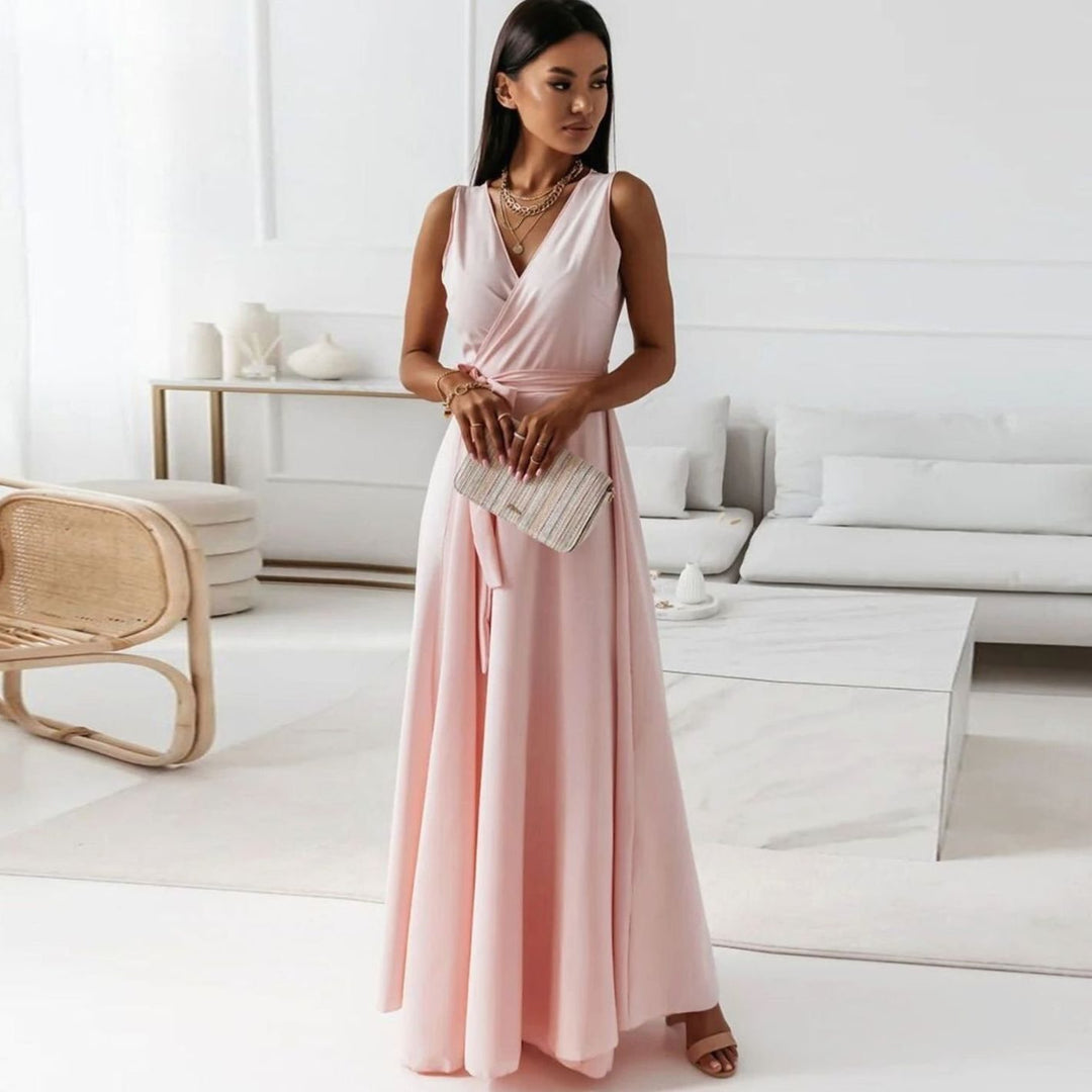 Women's Sleeveless V-Neck Wrap Maxi Evening Dress - Blush Pink