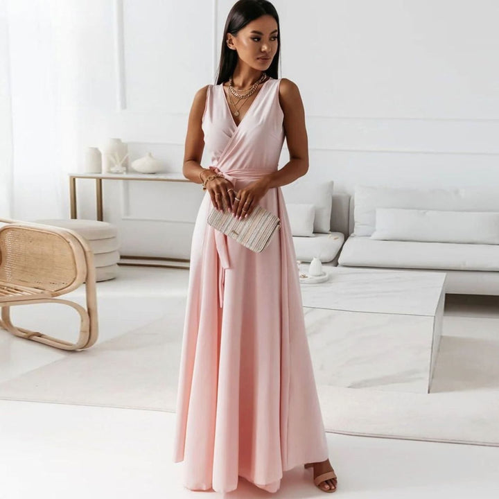 Women's Sleeveless V-Neck Wrap Maxi Evening Dress - Blush Pink