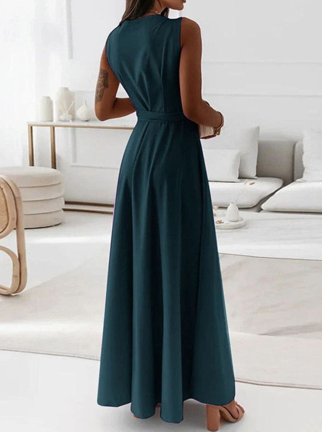Women's Sleeveless V-Neck Wrap Maxi Evening Dress
