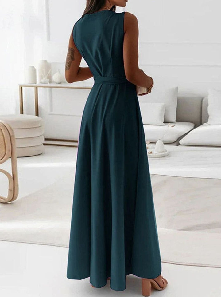 Women's Sleeveless V-Neck Wrap Maxi Evening Dress