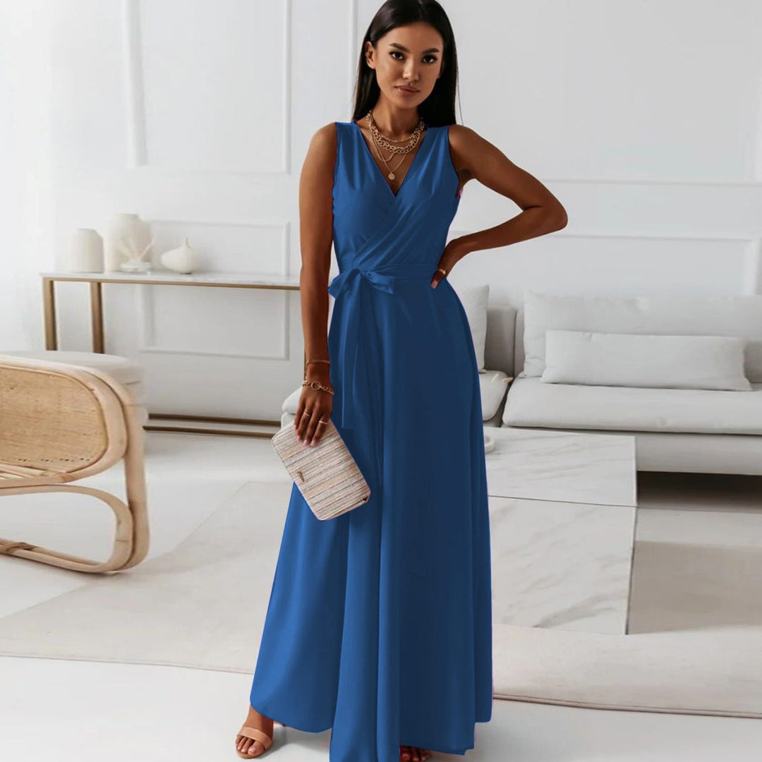 Women's Sleeveless V-Neck Wrap Maxi Evening Dress
