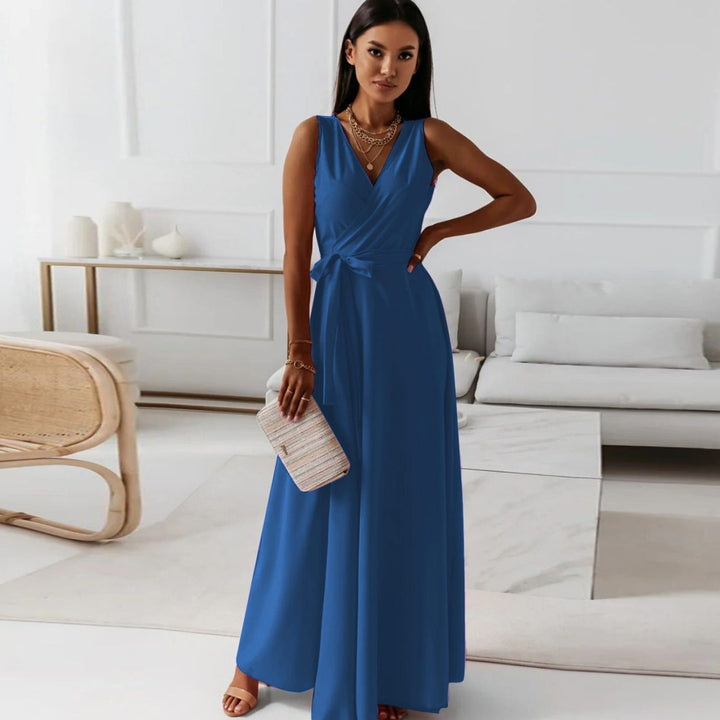 Women's Sleeveless V-Neck Wrap Maxi Evening Dress