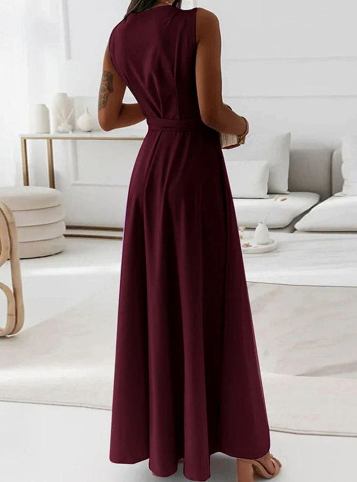 Women's Sleeveless V-Neck Wrap Maxi Evening Dress