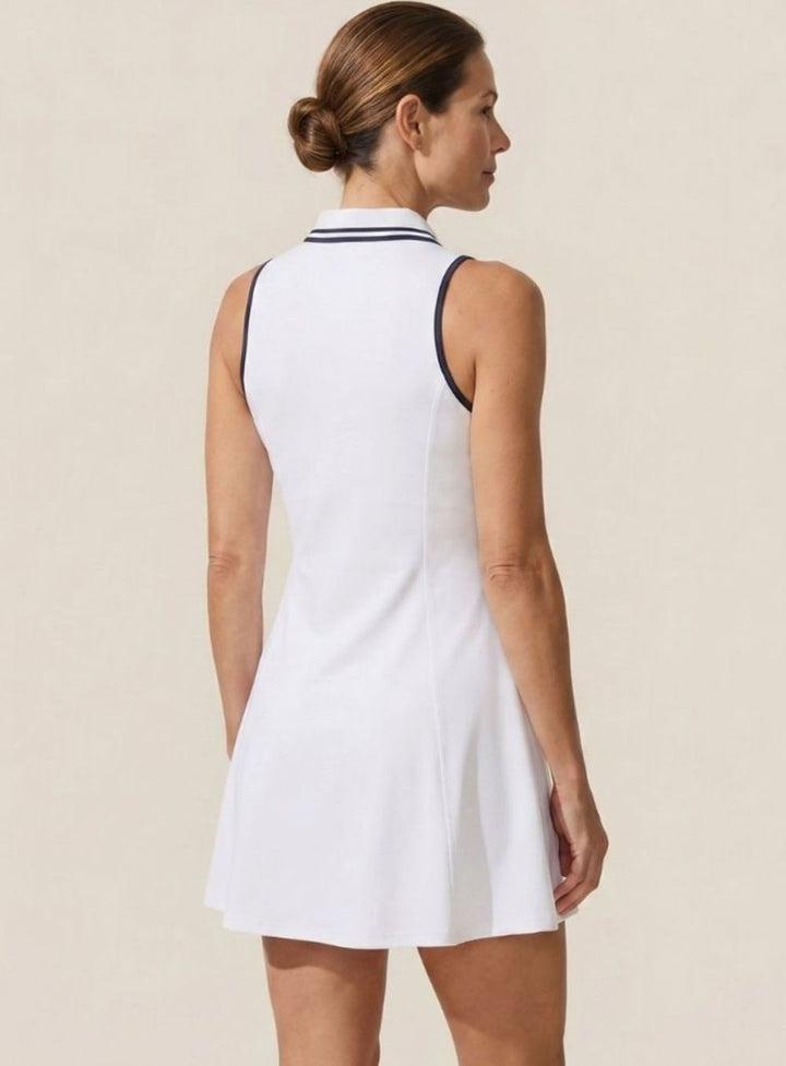 Women's Sleeveless Zip-Collar Flared Tennis Dress Built-In Shorts