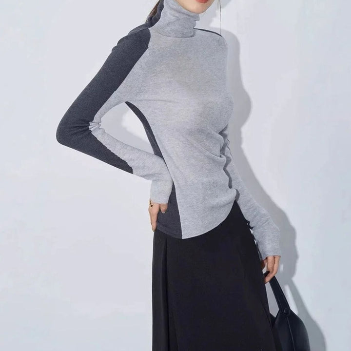 Women's Slim-Fit Contrast Sleeve Roll Neck Knitted Jumper