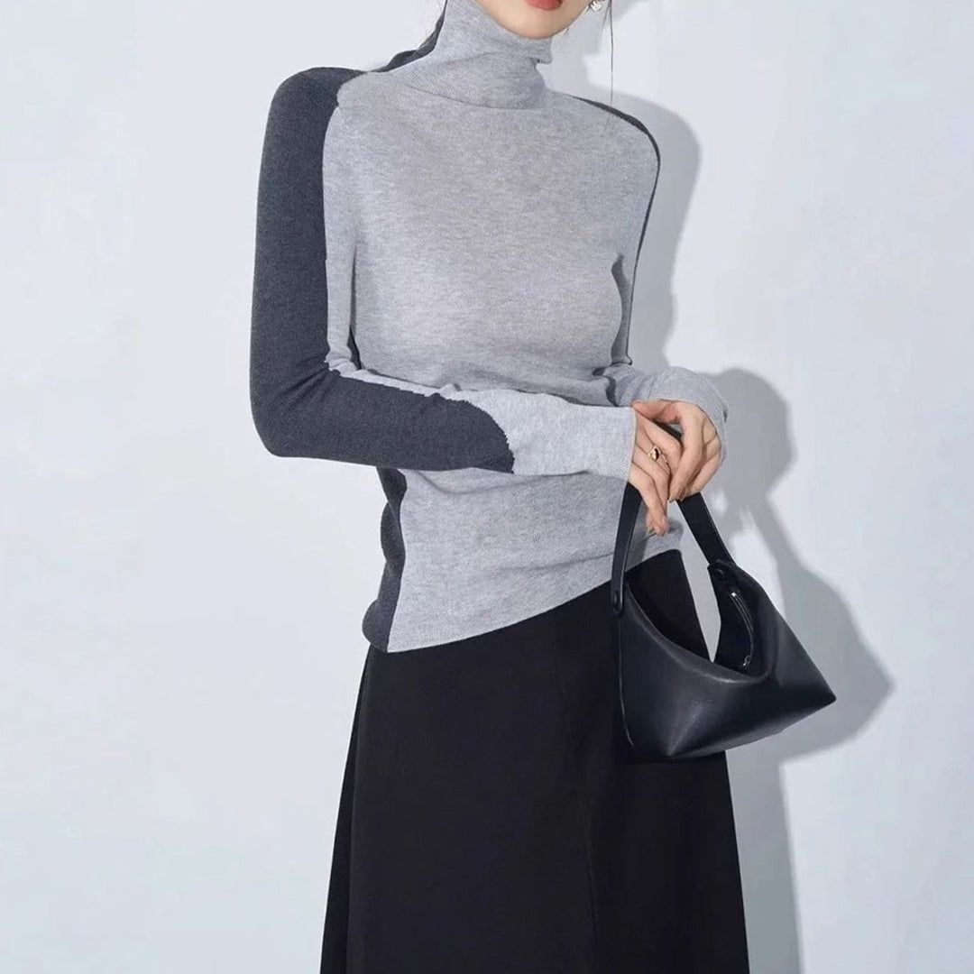 Women's Slim-Fit Contrast Sleeve Roll Neck Knitted Jumper