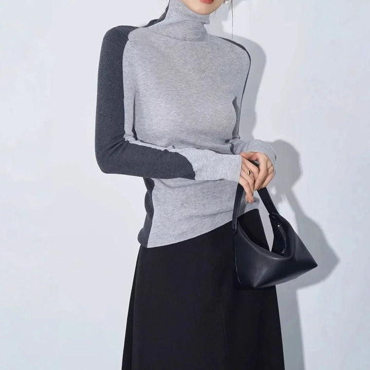 Women's Slim-Fit Contrast Sleeve Roll Neck Knitted Jumper