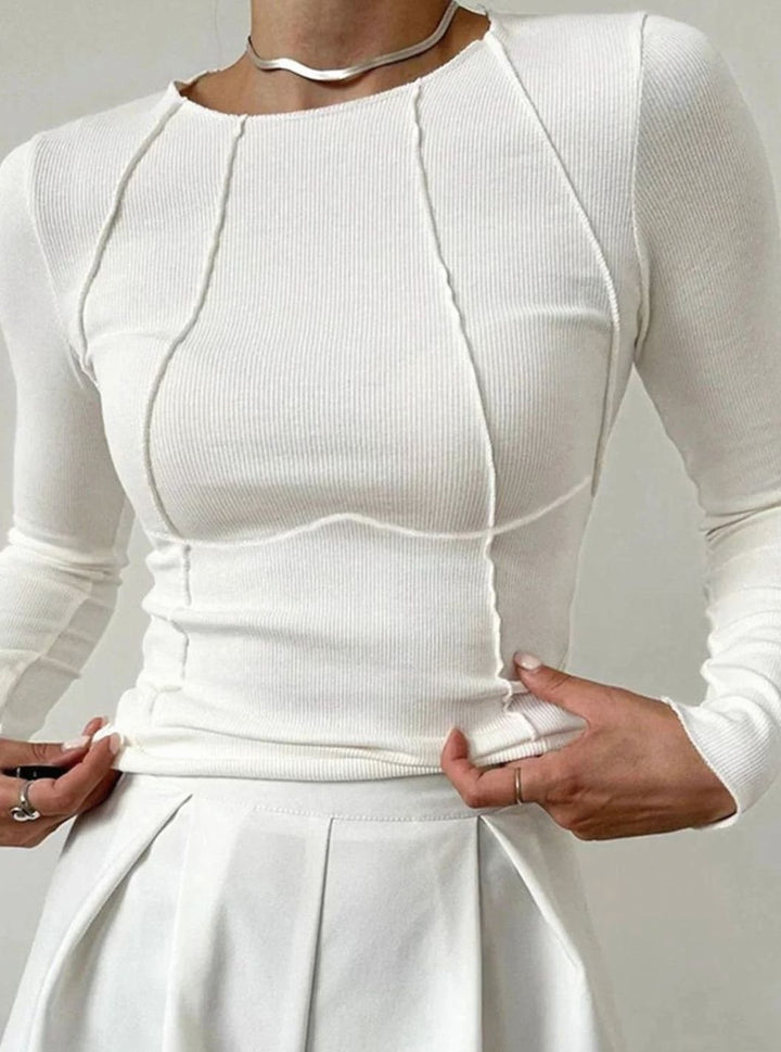 Women's Slim-Fit Ribbed Long-Sleeve Exposed Seam Top