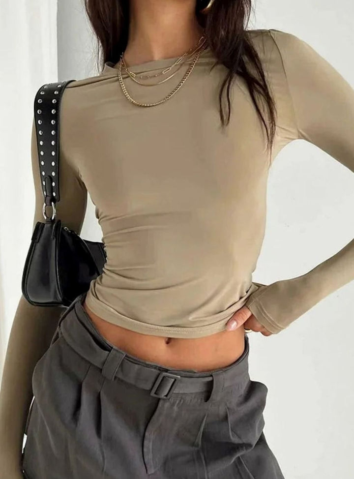 Women's Slim-Fit Stretchy Long Sleeve Crop Top